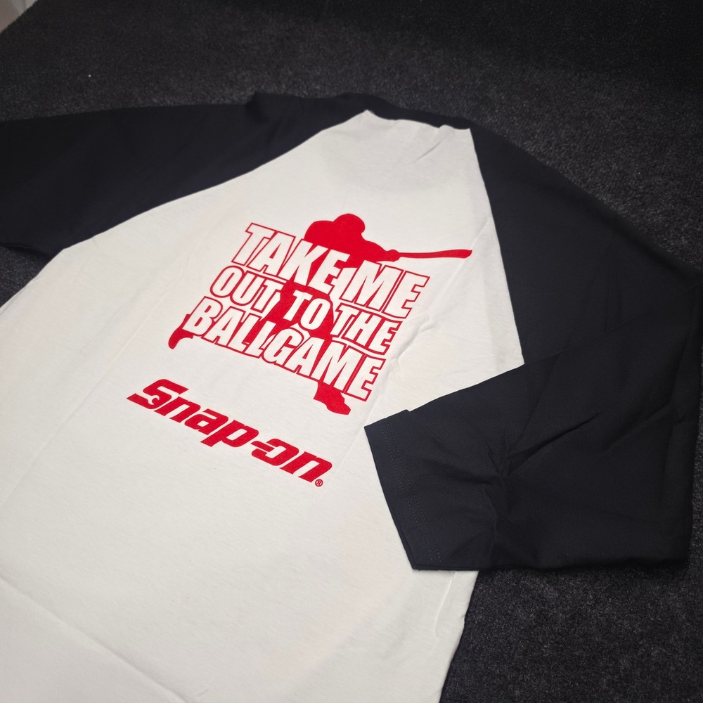 Snap-on Tools Baseball Raglan Shirt Mens Large White Black Anvil 3/4 Sleeve Tee